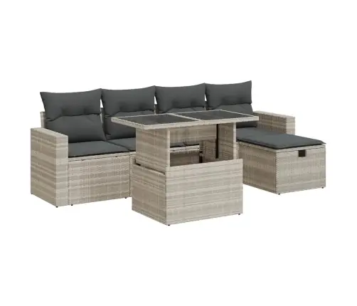 6-Osaline Aiamööblikomplekt Patjadega, Helehall, Polürotang