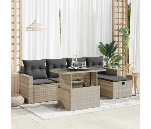 6-Osaline Aiamööblikomplekt Patjadega, Helehall, Polürotang