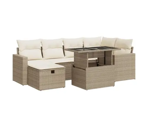 7-Daļīgs Dārza Dīvāna Komplekts, Matrači, Bēša Pe Rotangpalma Vidaxl