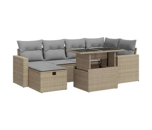 Sofos Komplektas Su Pagalvėlėmis, 7 Dalių, Smėlio, Poliratanas