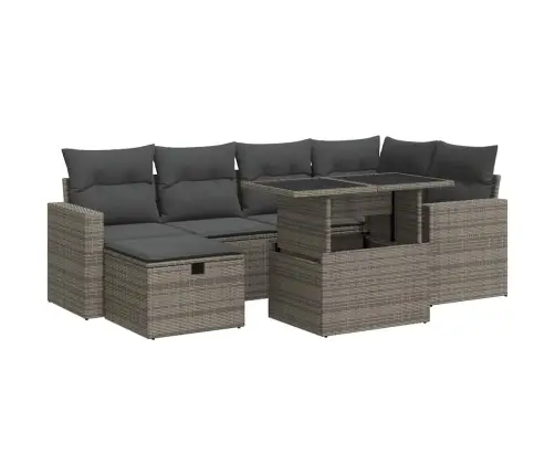 Sofos Komplektas Su Pagalvėlėmis, 7 Dalių, Pilkas, Poliratanas