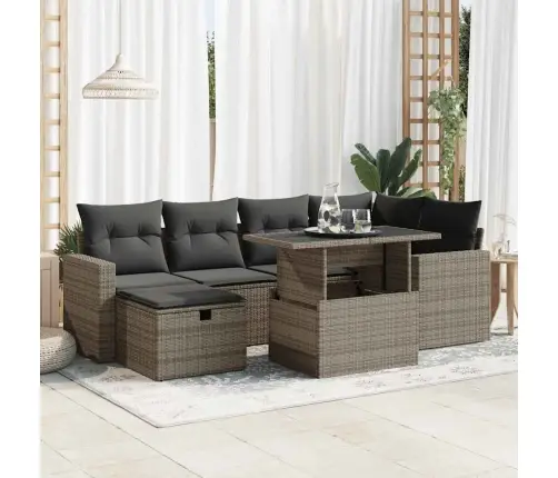 Sofos Komplektas Su Pagalvėlėmis, 7 Dalių, Pilkas, Poliratanas