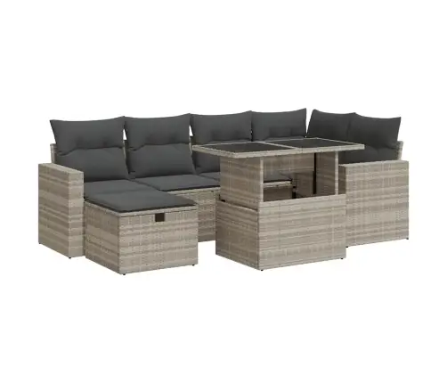 7-Daļīgs Dārza Dīvāna Komplekts,Matrači, Gaiši Pelēka Pe Pinums Vidaxl