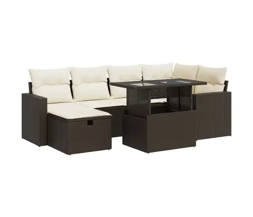 Sofos Komplektas Su Pagalvėlėmis, 7 Dalių, Rudas, Poliratanas