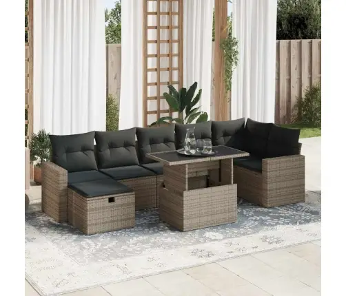 8-Daļīgs Dārza Dīvāna Komplekts Ar Matračiem, Pelēks Pe Pinums Vidaxl