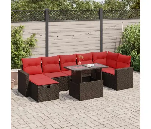 8-Daļīgs Dārza Dīvāna Komplekts, Matrači, Brūna Pe Rotangpalma Vidaxl