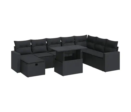 Sodo Komplektas Su Pagalvėlėmis, 9 Dalių, Juodas, Poliratanas