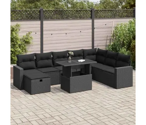 Sodo Komplektas Su Pagalvėlėmis, 9 Dalių, Juodas, Poliratanas