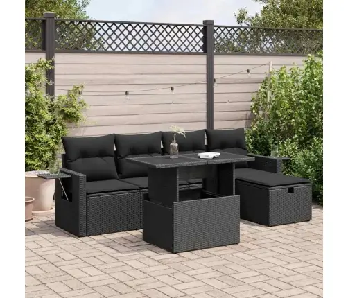 6-Daļīgs Dārza Dīvāna Komplekts, Matrači, Melna Pe Rotanpalma Vidaxl