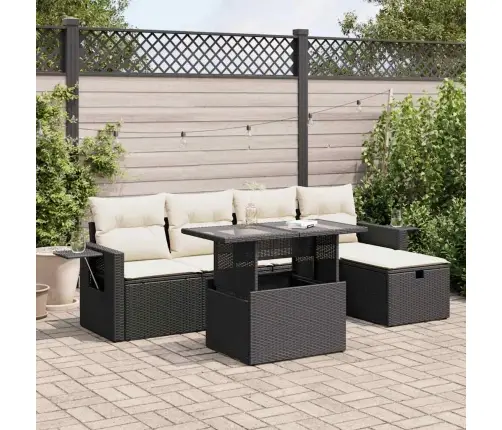 6-Daļīgs Dārza Dīvāna Komplekts, Matrači, Melna Pe Rotanpalma Vidaxl