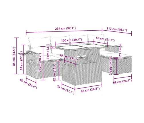 6-Osaline Aiadiivani Komplekt Patjadega, Beež, Polürotang