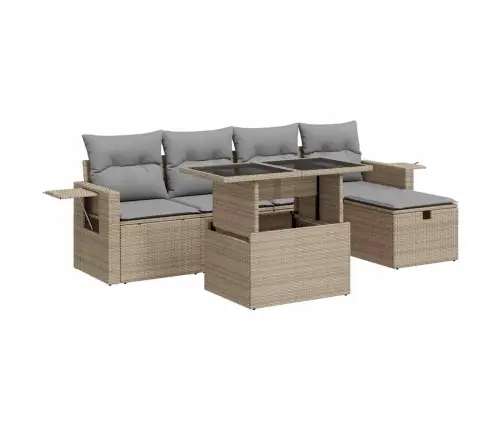 6-Daļīgs Dārza Dīvāna Komplekts, Matrači, Bēša Pe Rotangpalma Vidaxl