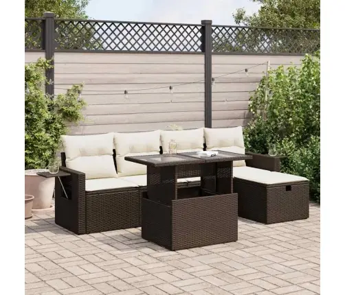 6-Daļīgs Dārza Dīvānu Komplekts, Matrači, Brūna Pe Rotangpalma Vidaxl