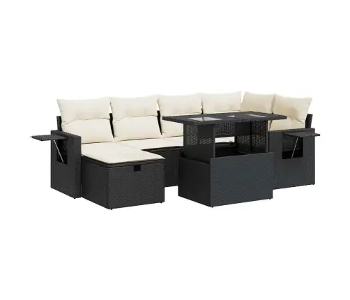 7-Daļīgs Dārza Dīvāna Komplekts Ar Matračiem, Melna Pe Vidaxl