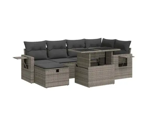 Sofos Komplektas Su Pagalvėlėmis, 7 Dalių, Pilkas, Poliratanas