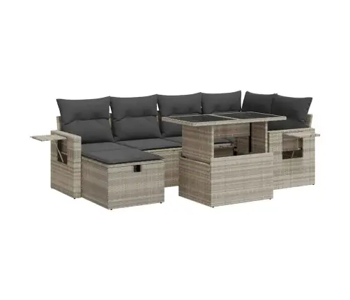 Sofos Komplektas Su Pagalvėlėmis, 7 Dalių, Pilkas, Poliratanas