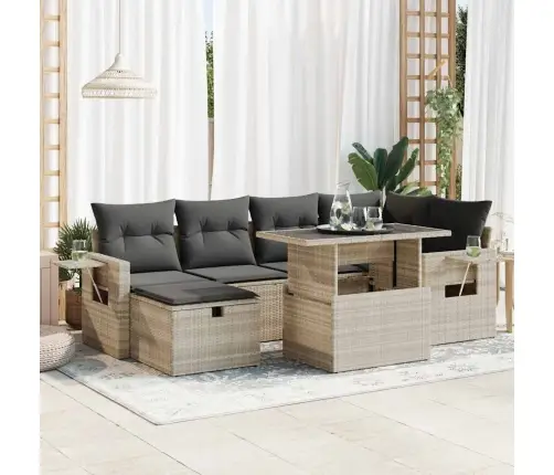 Sofos Komplektas Su Pagalvėlėmis, 7 Dalių, Pilkas, Poliratanas