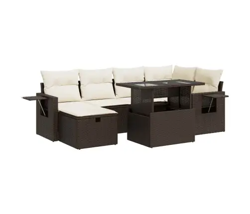 7-Daļīgs Dārza Dīvānu Komplekts, Matrači, Brūna Pe Rotangpalma Vidaxl