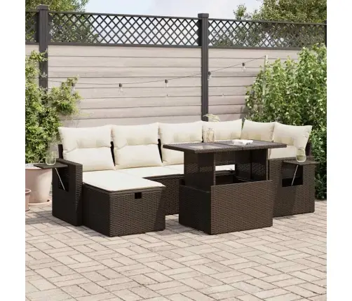 7-Daļīgs Dārza Dīvānu Komplekts, Matrači, Brūna Pe Rotangpalma Vidaxl