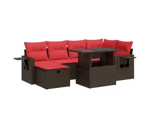 7-Daļīgs Dārza Dīvāna Komplekts, Matrači, Brūna Pe Rotangpalma Vidaxl