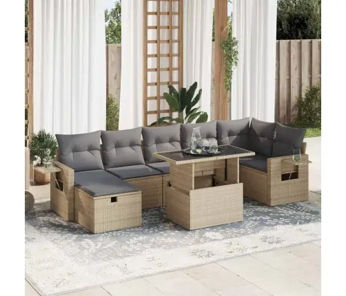 8-Daļīgs Dārza Dīvāna Komplekts, Matrači, Bēša Pe Rotangpalma Vidaxl