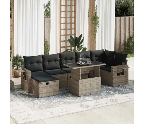 Sodo Komplektas Su Pagalvėlėmis, 8 Dalių, Pilkas, Poliratanas