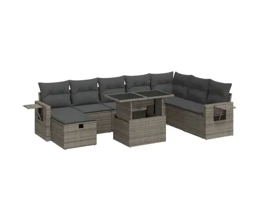 9-Daļīgs Dārza Dīvāna Komplekts Ar Matračiem, Pelēks Pe Pinums Vidaxl