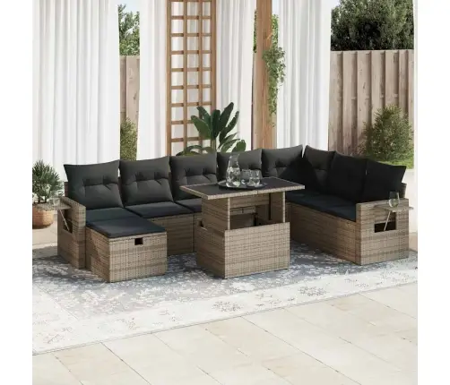 9-Daļīgs Dārza Dīvāna Komplekts Ar Matračiem, Pelēks Pe Pinums Vidaxl