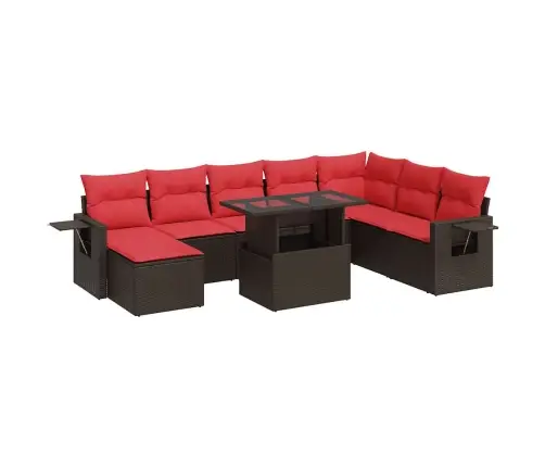 9-Daļīgs Dārza Dīvāna Komplekts, Matrači, Brūna Pe Rotangpalma Vidaxl