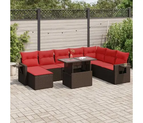 9-Daļīgs Dārza Dīvāna Komplekts, Matrači, Brūna Pe Rotangpalma Vidaxl