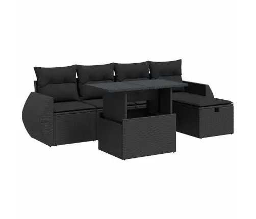 Sofos Komplektas Su Pagalvėlėmis, 6 Dalių, Juodas, Poliratanas