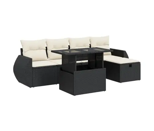 Sofos Komplektas Su Pagalvėlėmis, 6 Dalių, Juodas, Poliratanas