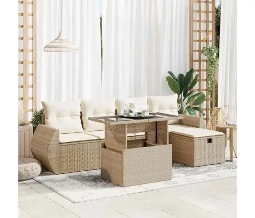 6-Daļīgs Dārza Dīvāna Komplekts, Matrači, Bēša Pe Rotangpalma Vidaxl