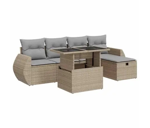 6-Daļīgs Dārza Dīvāna Komplekts, Matrači, Bēša Pe Rotangpalma Vidaxl