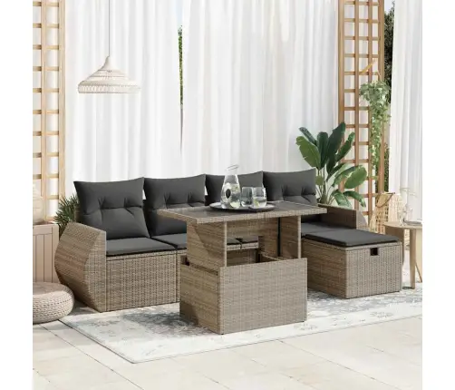 Sofos Komplektas Su Pagalvėlėmis, 6 Dalių, Pilkas, Poliratanas