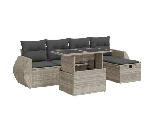 6-Osaline Aiamööblikomplekt Patjadega, Helehall, Polürotang