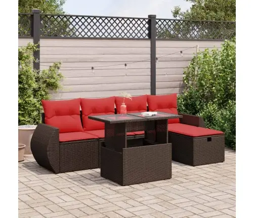 6-Daļīgs Dārza Dīvāna Komplekts, Matrači, Brūna Pe Rotangpalma Vidaxl