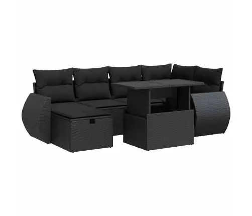 7-Daļīgs Dārza Dīvāna Komplekts Ar Matračiem, Melna Pe Vidaxl