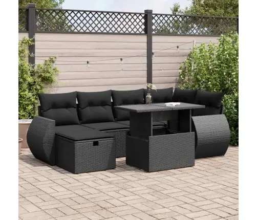 7-Daļīgs Dārza Dīvāna Komplekts Ar Matračiem, Melna Pe Vidaxl