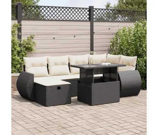 7-Daļīgs Dārza Dīvāna Komplekts Ar Matračiem, Melna Pe Vidaxl