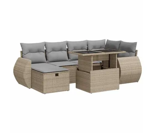 7-Daļīgs Dārza Dīvāna Komplekts, Matrači, Bēša Pe Rotangpalma Vidaxl