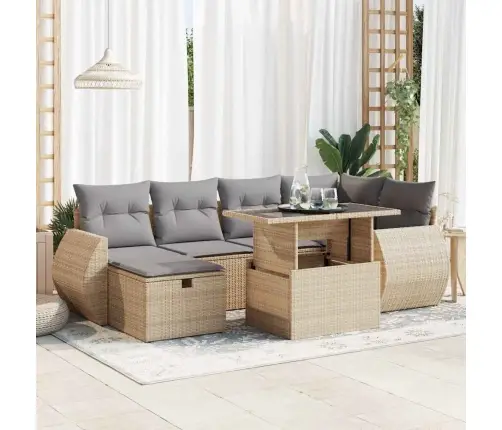 7-Daļīgs Dārza Dīvāna Komplekts, Matrači, Bēša Pe Rotangpalma Vidaxl