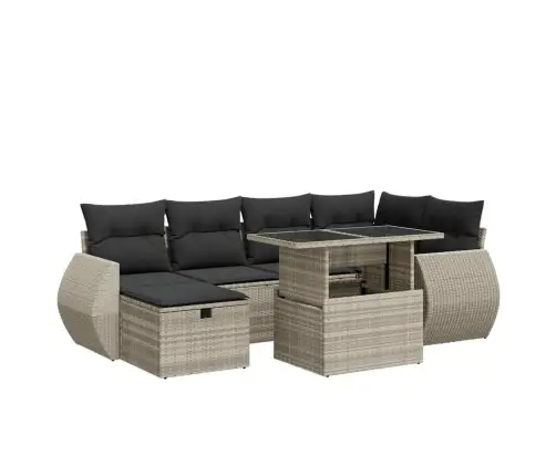 7-Daļīgs Dārza Dīvāna Komplekts,Matrači, Gaiši Pelēka Pe Pinums Vidaxl