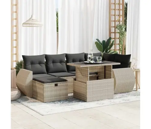 7-Daļīgs Dārza Dīvāna Komplekts,Matrači, Gaiši Pelēka Pe Pinums Vidaxl