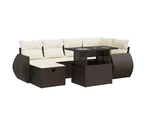 7-Daļīgs Dārza Dīvānu Komplekts, Matrači, Brūna Pe Rotangpalma Vidaxl