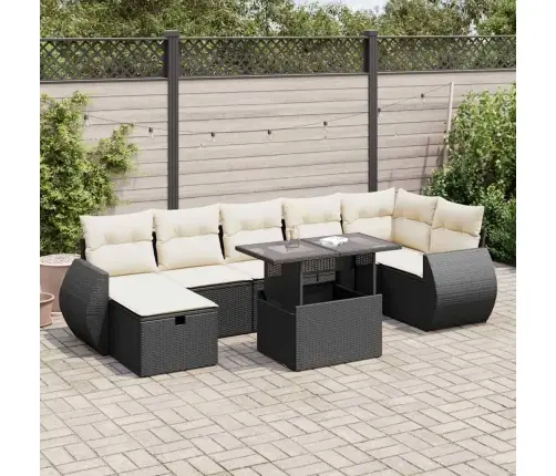 Sofos Komplektas Su Pagalvėlėmis, 8 Dalių, Juodas, Poliratanas