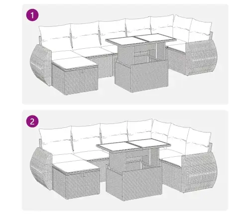 8-Osaline Aiadiivani Komplekt Patjadega, Pruun, Rotang/Akaatsia