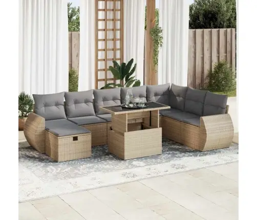 Sodo Komplektas Su Pagalvėlėmis, 9 Dalių, Smėlio, Poliratanas