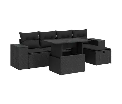 6-Daļīgs Dārza Dīvāna Komplekts, Matrači, Melna Pe Rotanpalma Vidaxl