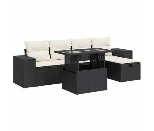 Sofos Komplektas Su Pagalvėlėmis, 6 Dalių, Juodas, Poliratanas